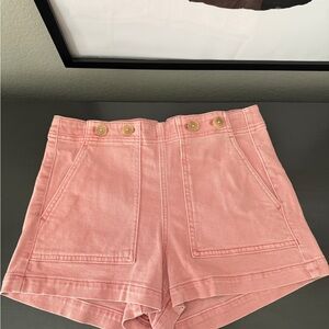 Pilcro High-Waist Pink Cotton Shorts with Front Patch Pockets